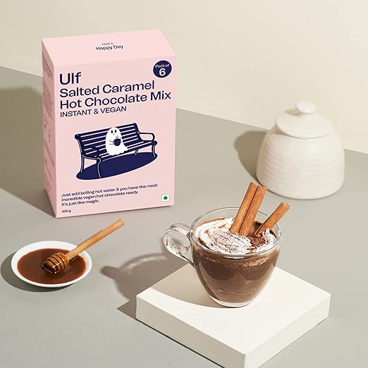 Ulf Salted Caramel Hot Chocolate Mix | Pack of 6 | Dairy free | No Preservative or Additives | Instant | Make Hot Or Cold