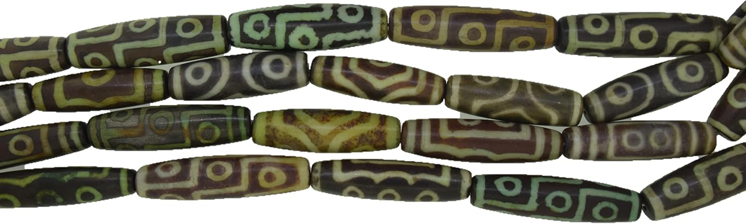Tibetan Dzi Agate Barrel Shape Gemstone Beads for Jewelry Making, Jewelry Supplies, Antique Dzi Beads 55-60mm Size, 1 Strand Each of 15" Length
