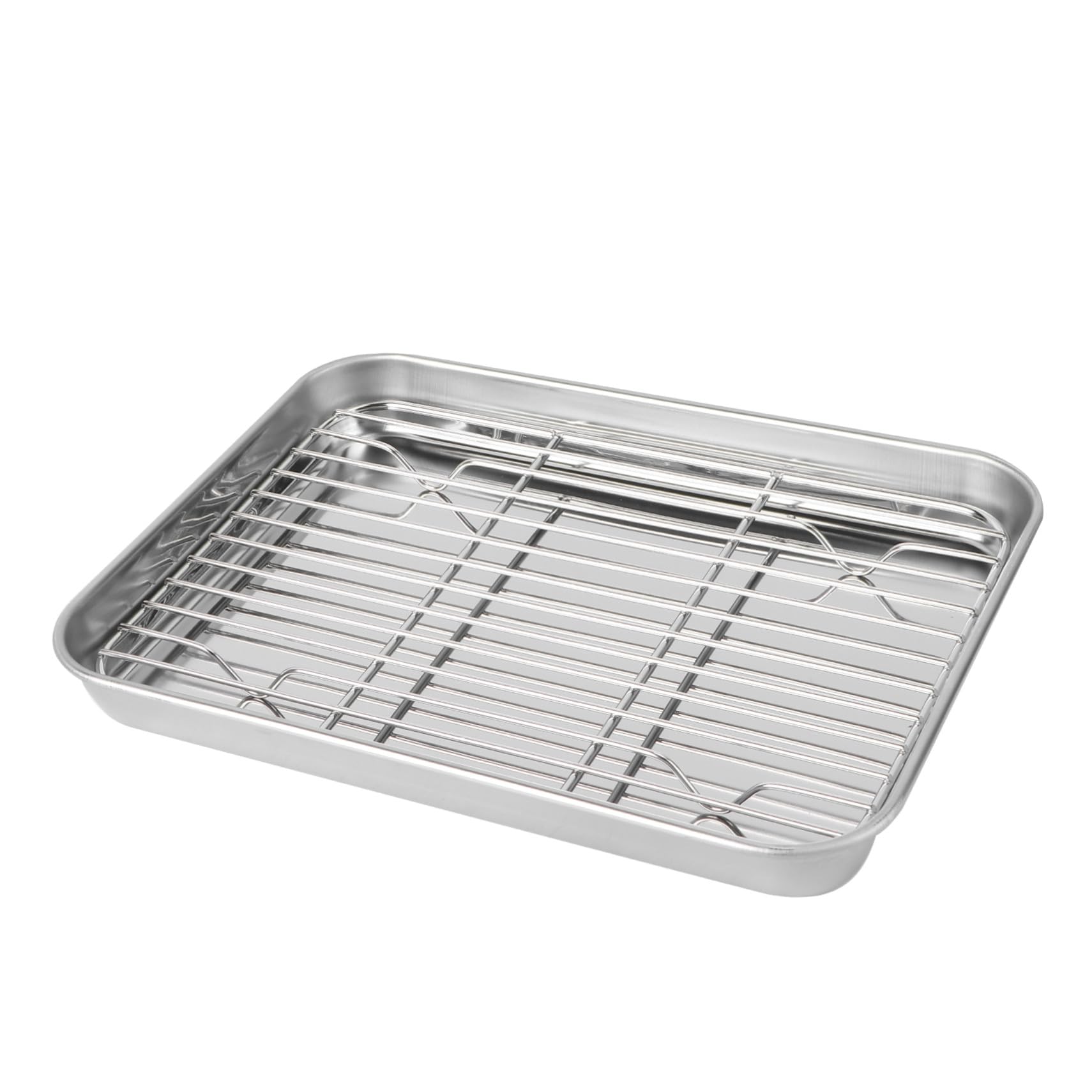 Plaques en acier inoxydable 23x17 cm avec grille d'égouttage pour cuisson en lot de 2