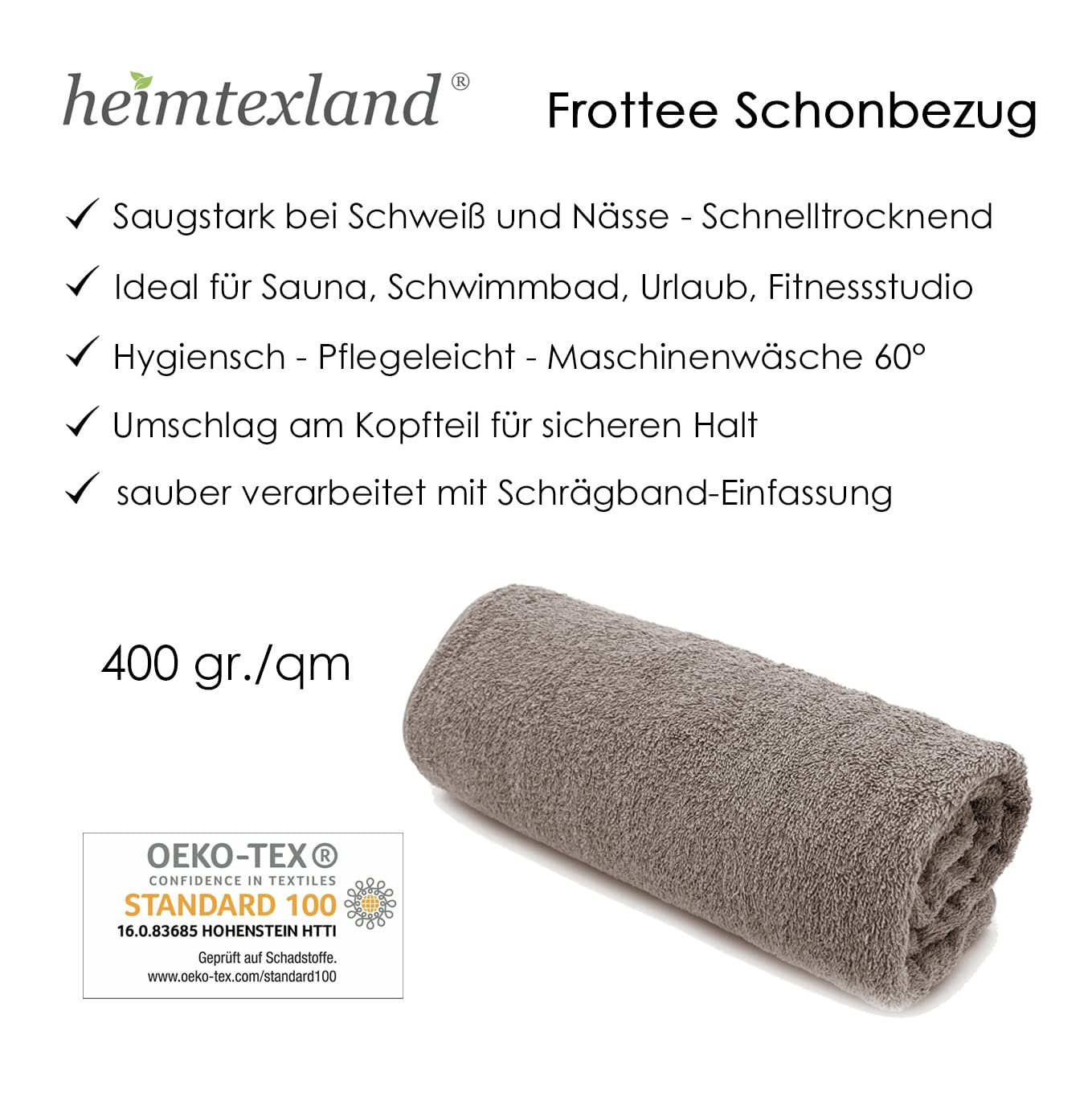 heimtexland ® Liegestuhlauflage Frottier Schonbezug Sonnenliege Strand Schwimmbad Sauna Hygiene Handtuch Frottee Typ772 Taupe