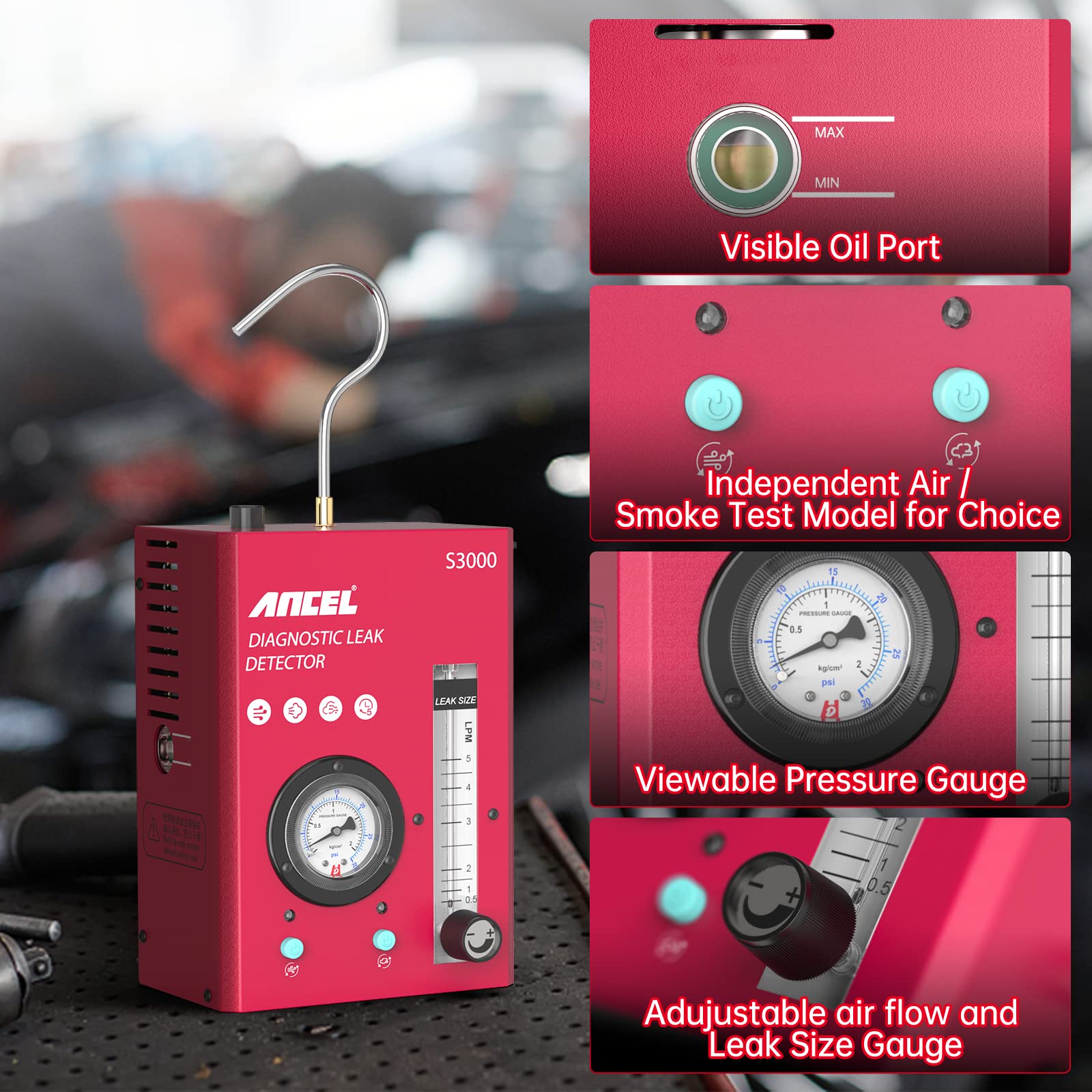 ANCEL S3000 Automotive Smoke Machine EVAP System Leak Tester, Fuel Pipe