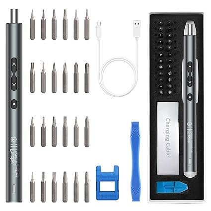 LOFICOPER Mini Electric Screwdriver, Cordless Electric Screwdriver, 28 in 1 Cordless Home Repair Tool Set, with 24 Bits, Type-C USB Charging Port