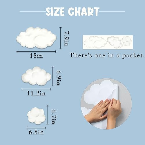 Miniatura 2 de Juego de calcomanías de pared de nubes de acuarela, calcomanías de pared para guardería, habitación de bebé, sala de juegos, dormitorio, calcomanías