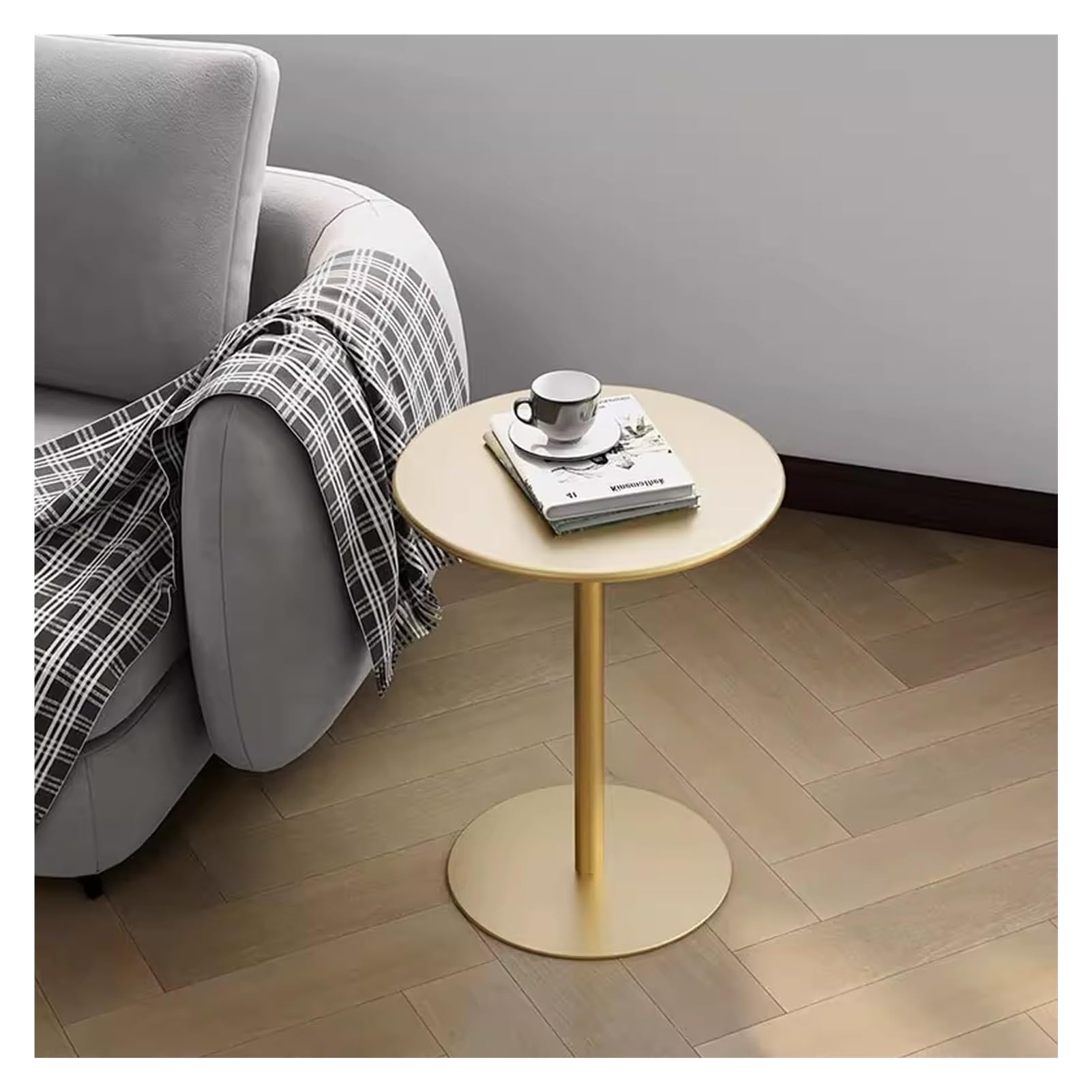 Comptoir de bar rond doré, design polyvalent pour canapé, table de chevet, café pour chambre, café et restaurant, assemblage facile (48 x 56 cm)