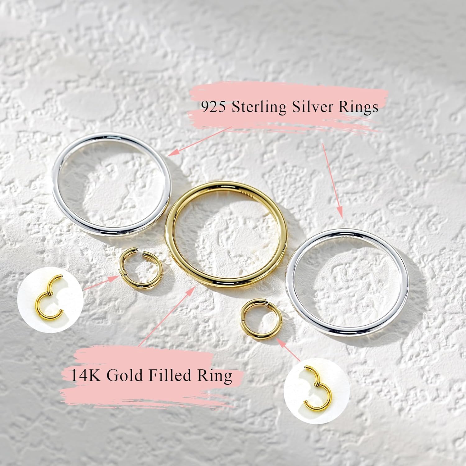 14K Gold filled Detachabie Stackable Rings for Women,Separated Non Tarnish Gold and Silver Rings,Statement Ring Set,Openable sleek Bands Stacking Ring Fashion Jewelry Gift - Image 3