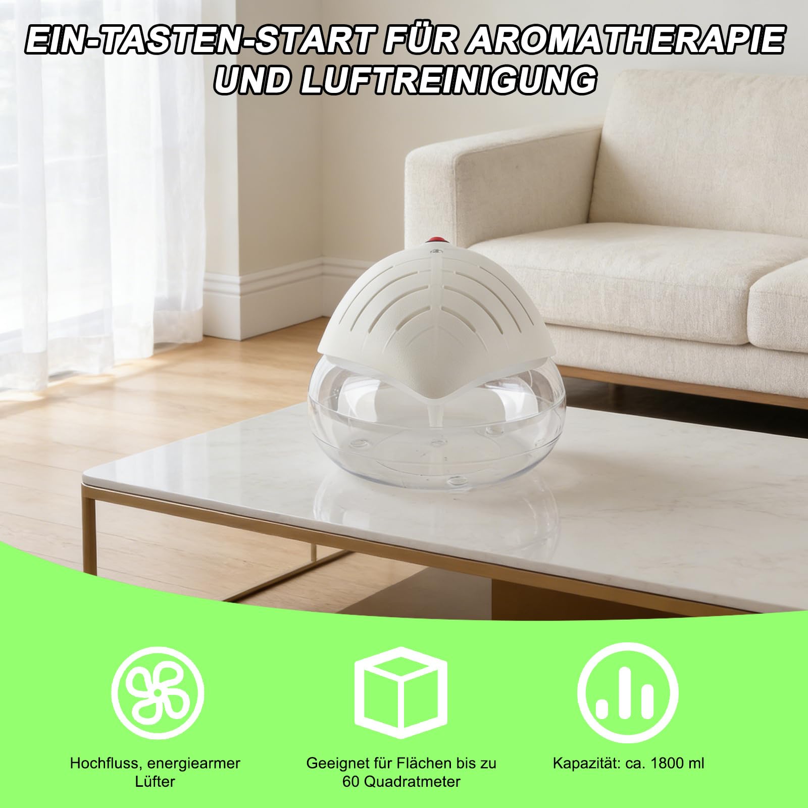 Lufterfrischer Raumluftreiniger - Unabhängiger Steuerschalter Lufterfrischer mit Lonisator, 2 in 1 Duftzerstäuber & Airfresher Bowl, air purifier bis 60 m², Raucherzimmer, Wohnzimmer, Büro, Unter 40dB