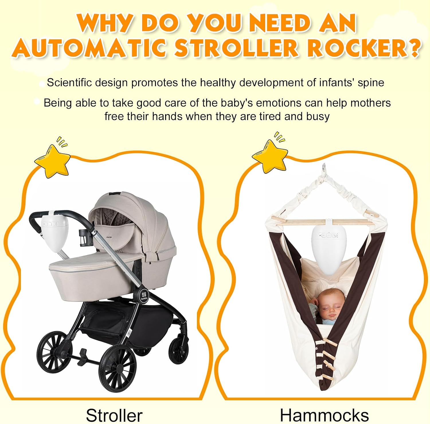 Rechargeable Pram Rocker with Soothing Music and Vibration,with Cry Activated Sensor & Minute Timer, Adjustable Rocking Motions & Volume, Hands-Free Portable Rocker Sleep Aid - Suitable for Newborns