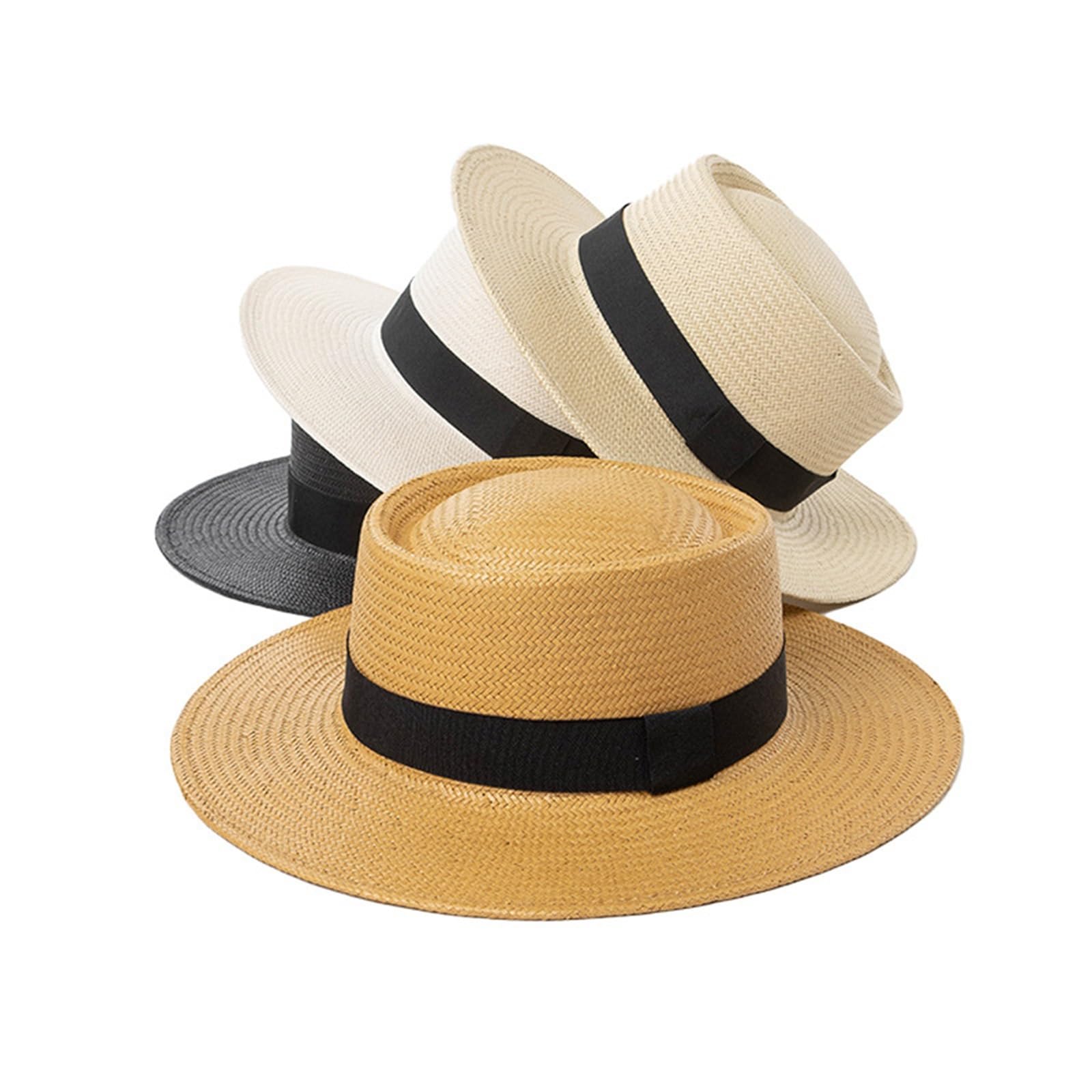 Cappello di Paglia a Tesa Larga Lavorato a Mano per Viaggi Estivi - Protezione Solare Casual Nera