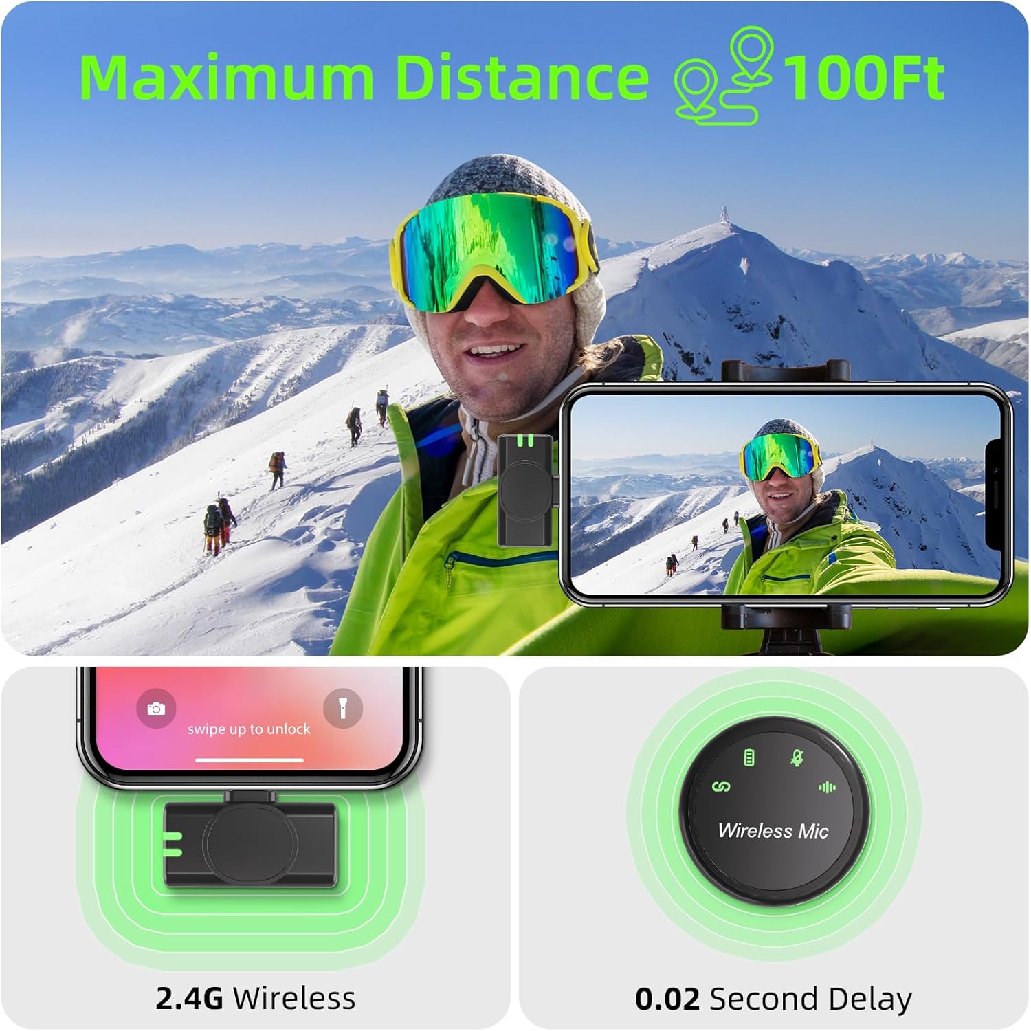 Wireless Lavalier Microphone for iPhone 15 16, iOS and Android Devices,with Noise Cancelling,Wireless Mic for Video Recording Interview Podcast Vlog, Mini Microphone for YouTube Tiktok