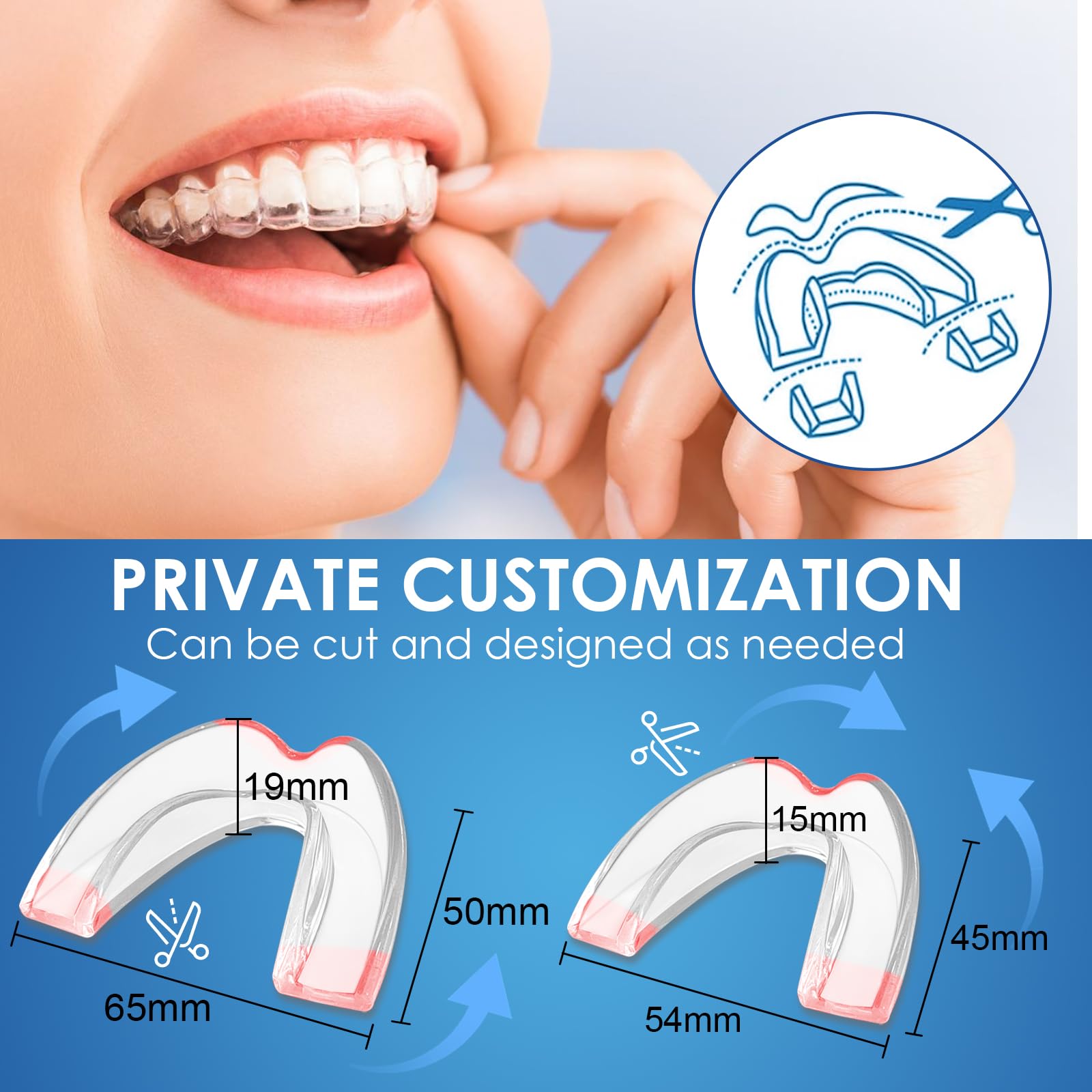 4 Piezas Férulas Descarga Bruxismo, Protectores Dentales Ajustables, Protector Bucal Bruxismo con Caja, Mejora La Férula para Roncar, Para la mayoría de los tipos de dientes, Transparente — view 2