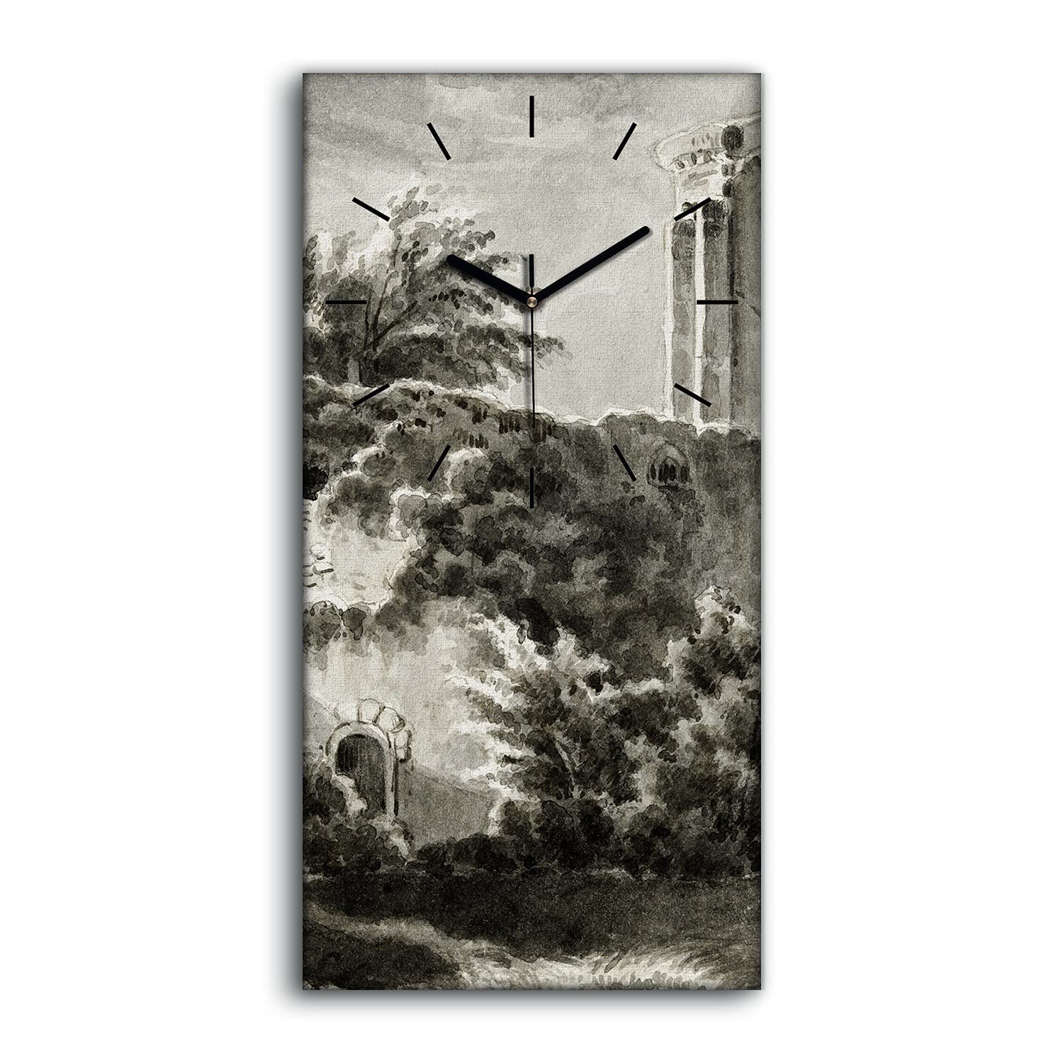 Horloge sur toile 30x60cm art moderne silencieuse château et soldats