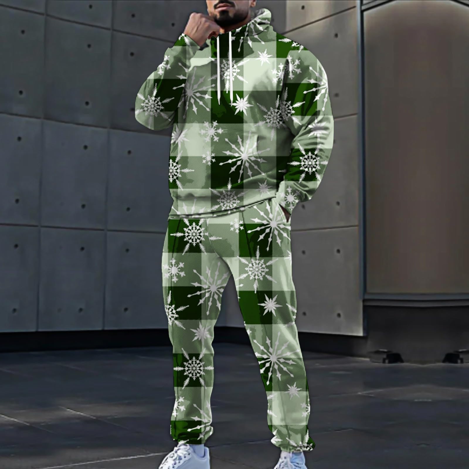 Chándal navideño para hombre con divertido Papá Noel, mono de manga larga con capucha y pantalones de chándal, juego de chándal para vacaciones, gimnasio, deportes, trajes con bolsillos, Z014 Verde