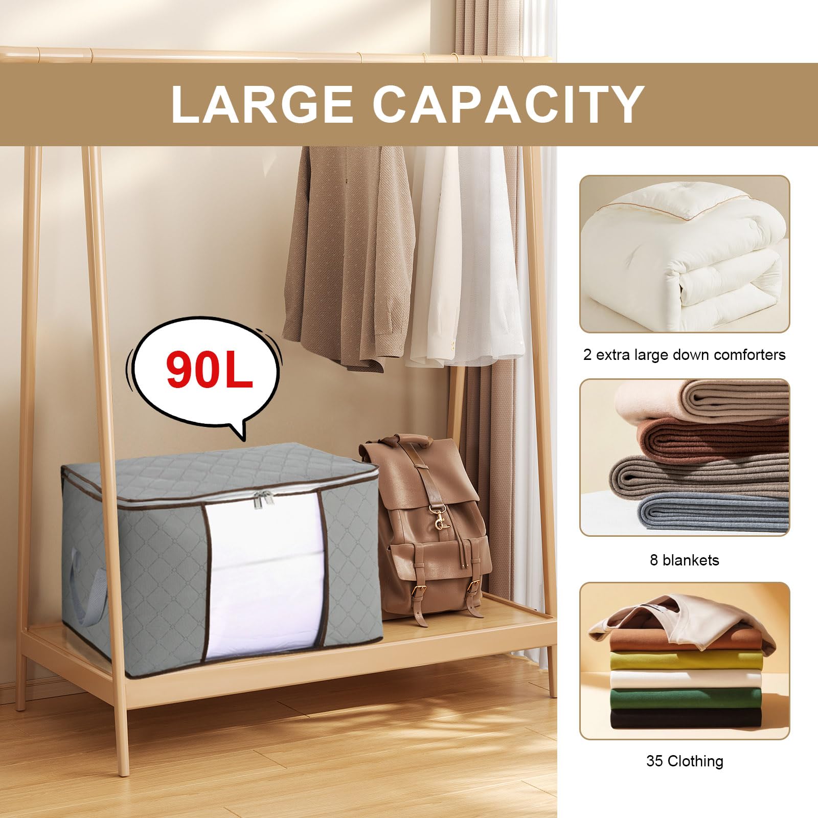 Scatole Per Vestiti 90L - Set Di 4 Con Manico E Finestra, Organizer Salvaspazio Per Armadio O Sotto Letto - Foto 7