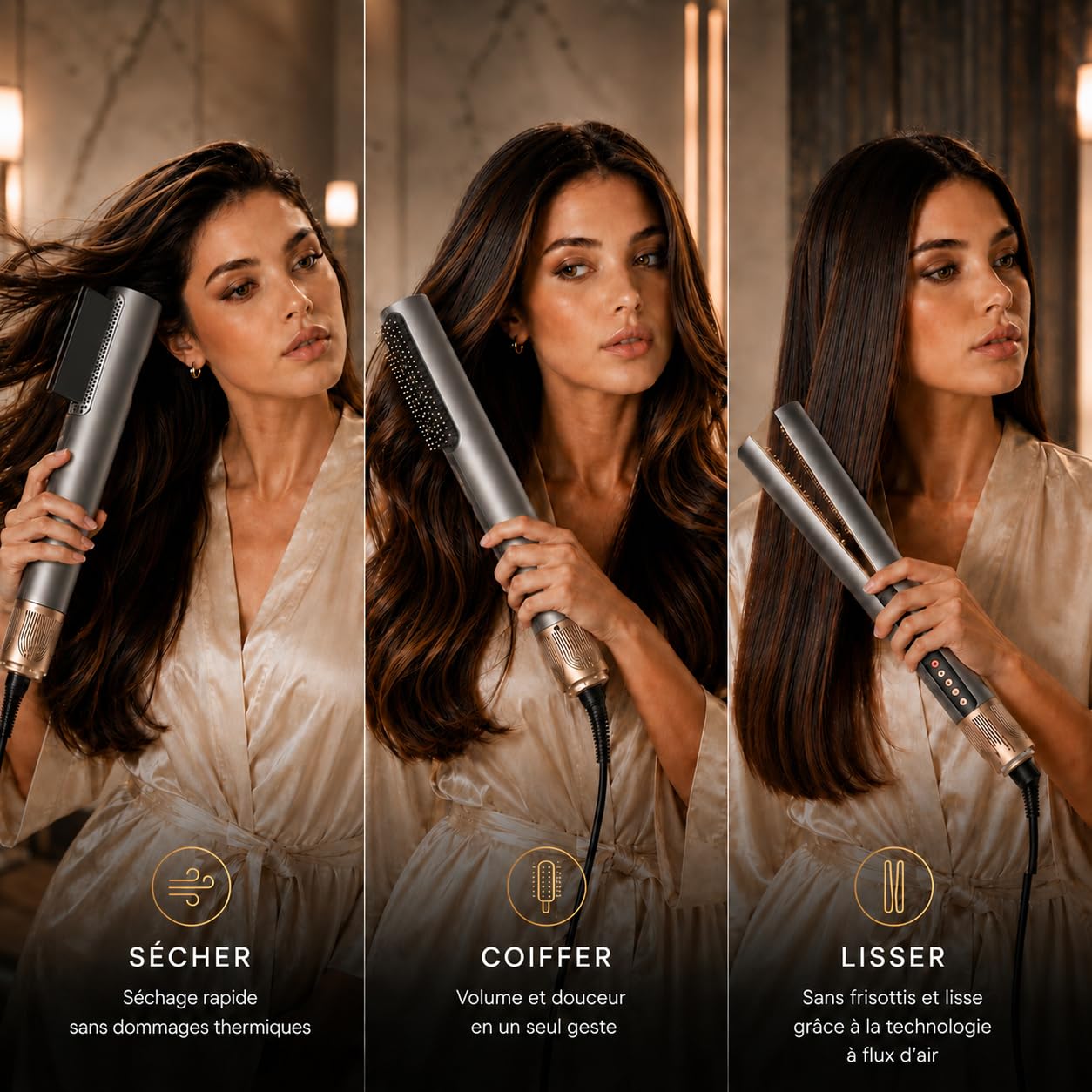 Golden Goods Airloop Lisseur Cheveux & Sèche-Cheveux 2 en 1, Fer à Lisser à Air Ionique, 150 Millions d’Ions, Cheveux Mouillés et Secs, Séchage et Lissage Rapide, Sans Dommage Thermique