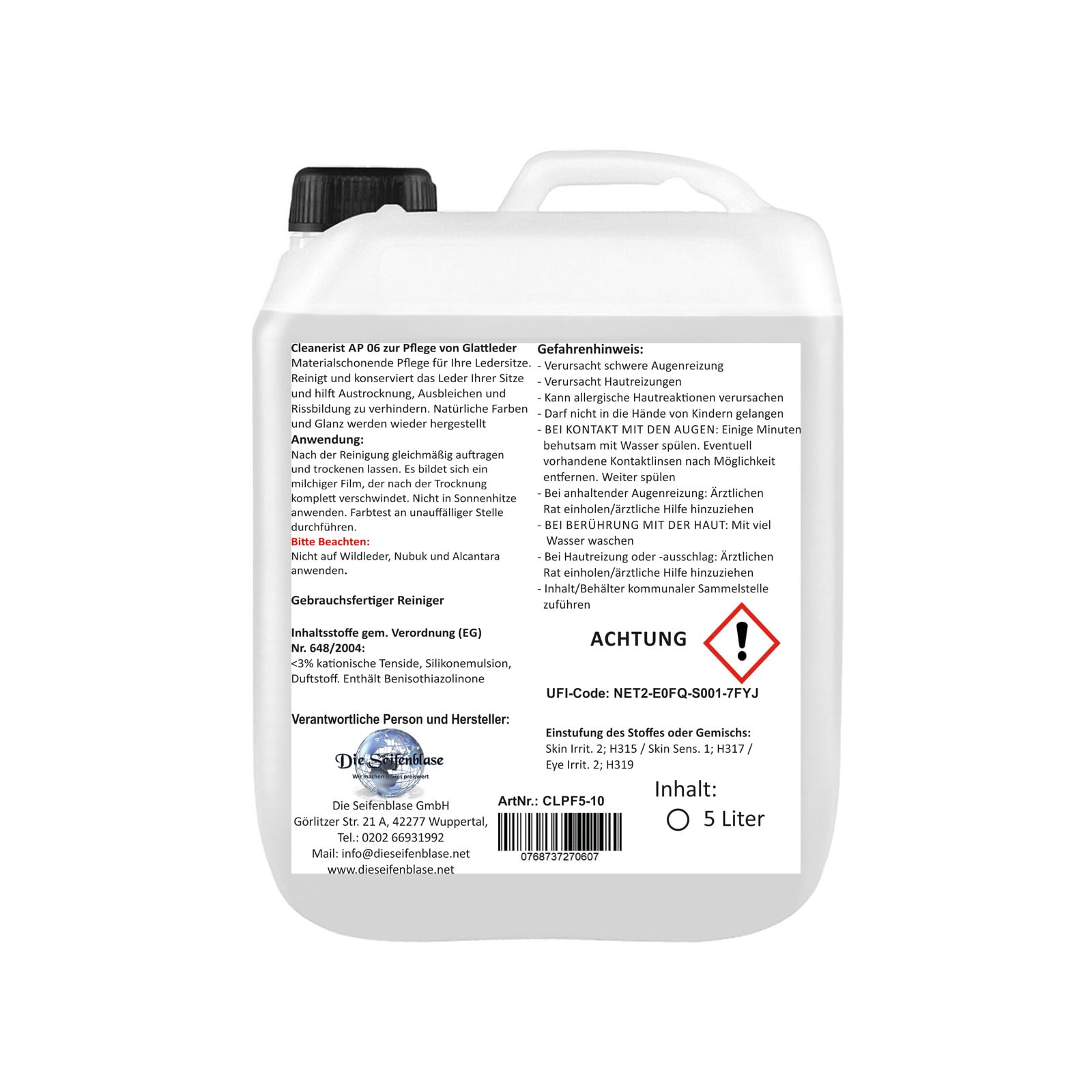 5 Liter Cleanerist Lederpflege für Leder und Kunstleder Lederbalsam mit Auslaufhahn 1 liter= 7,58€