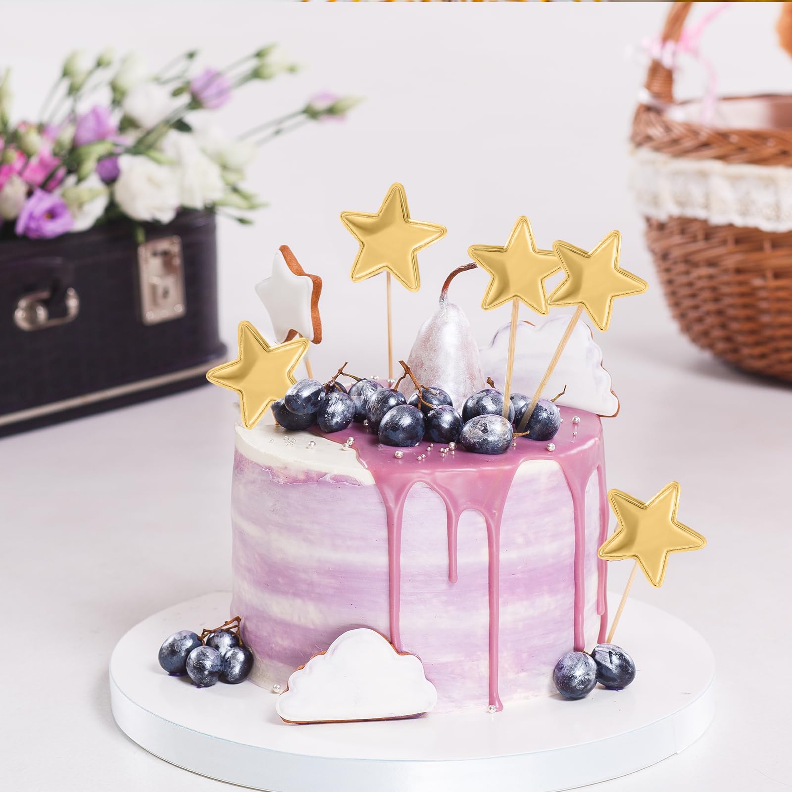 50 Stück Goldene Stern Cupcake Toppers – 3,5x3,5 Cm, Glitzer-PU, Holzstäbchen, Für Hochzeit, Geburtstag, Weihnachten