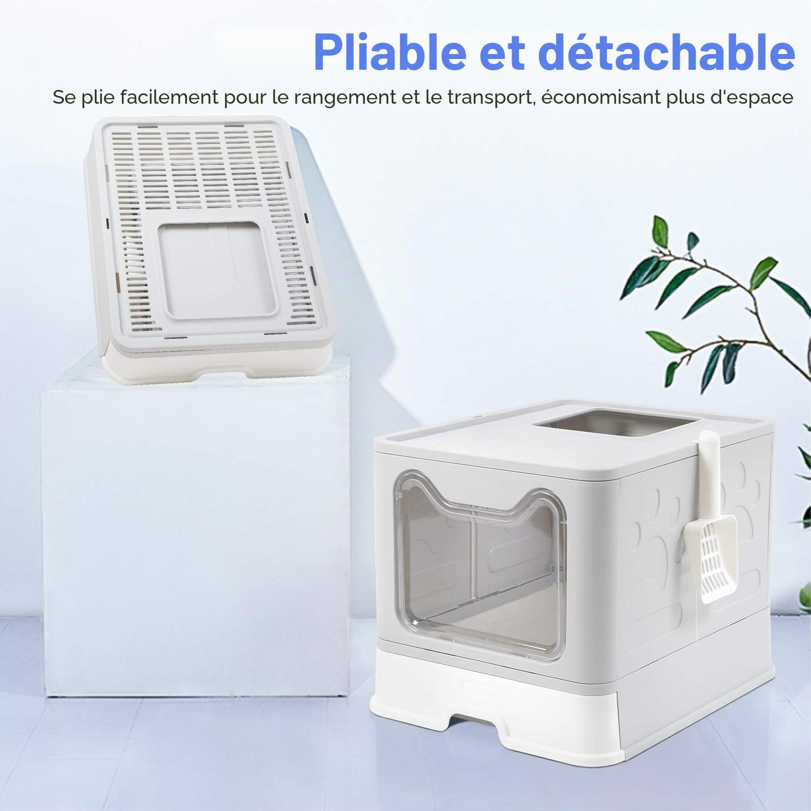 BingoPaw Bac Litière Chat XXL: Maison de Toilette pour Chats Anti Odeur Caisse Litière Fermée Grande Taille avec Filtre Tiroir et Pelle 51 x 41 x 38 cm