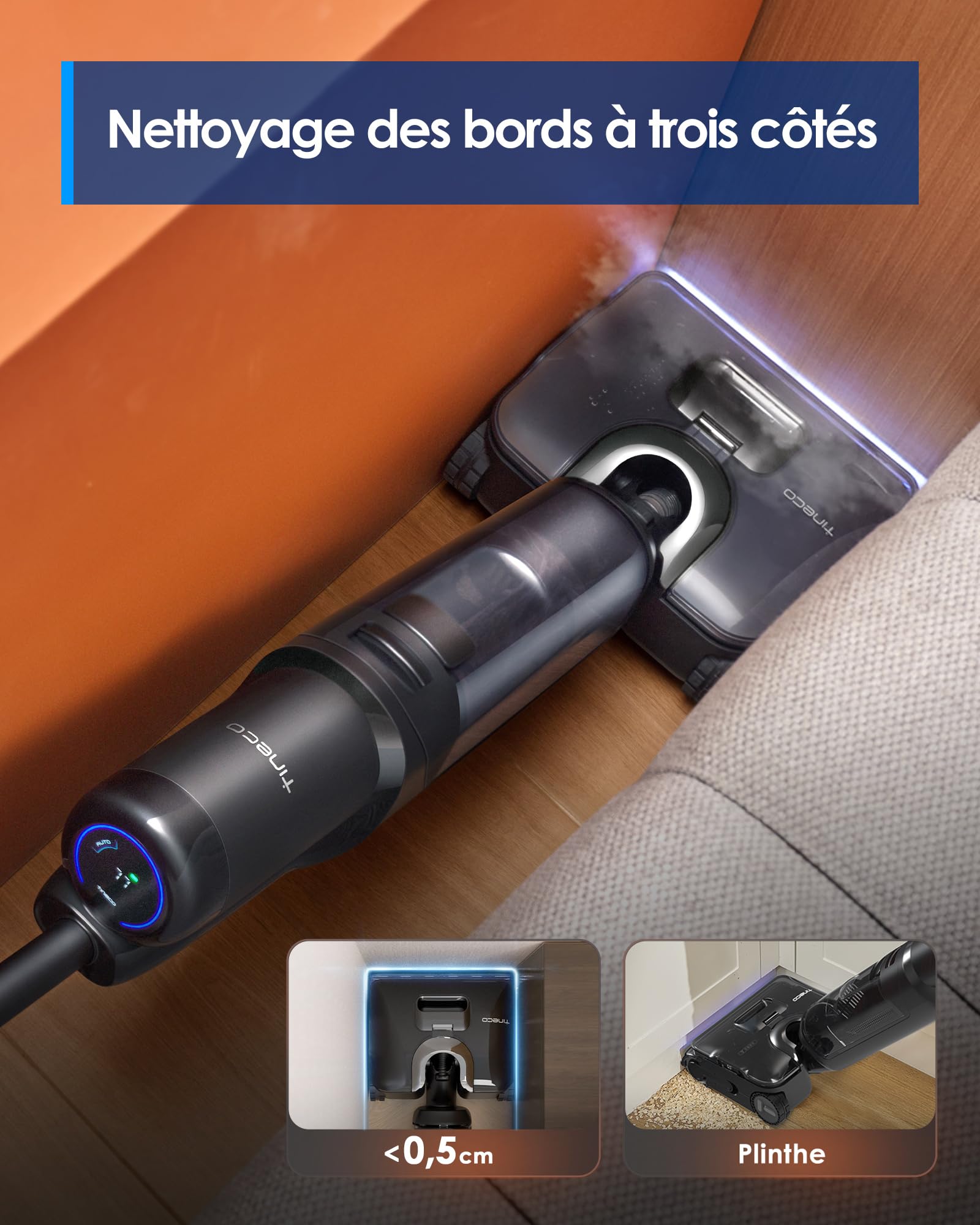 Tineco Floor One S7 Stretch Steam Nettoyeur Vapeur, Aspirateur Balai Vapeur sans Fil 2 en 1, 160℃ HyperSteam, 180° Pose à Plat, Auto-Nettoyage FlashDry, 80 Min d'autonomie, Anti-Tangle-Design