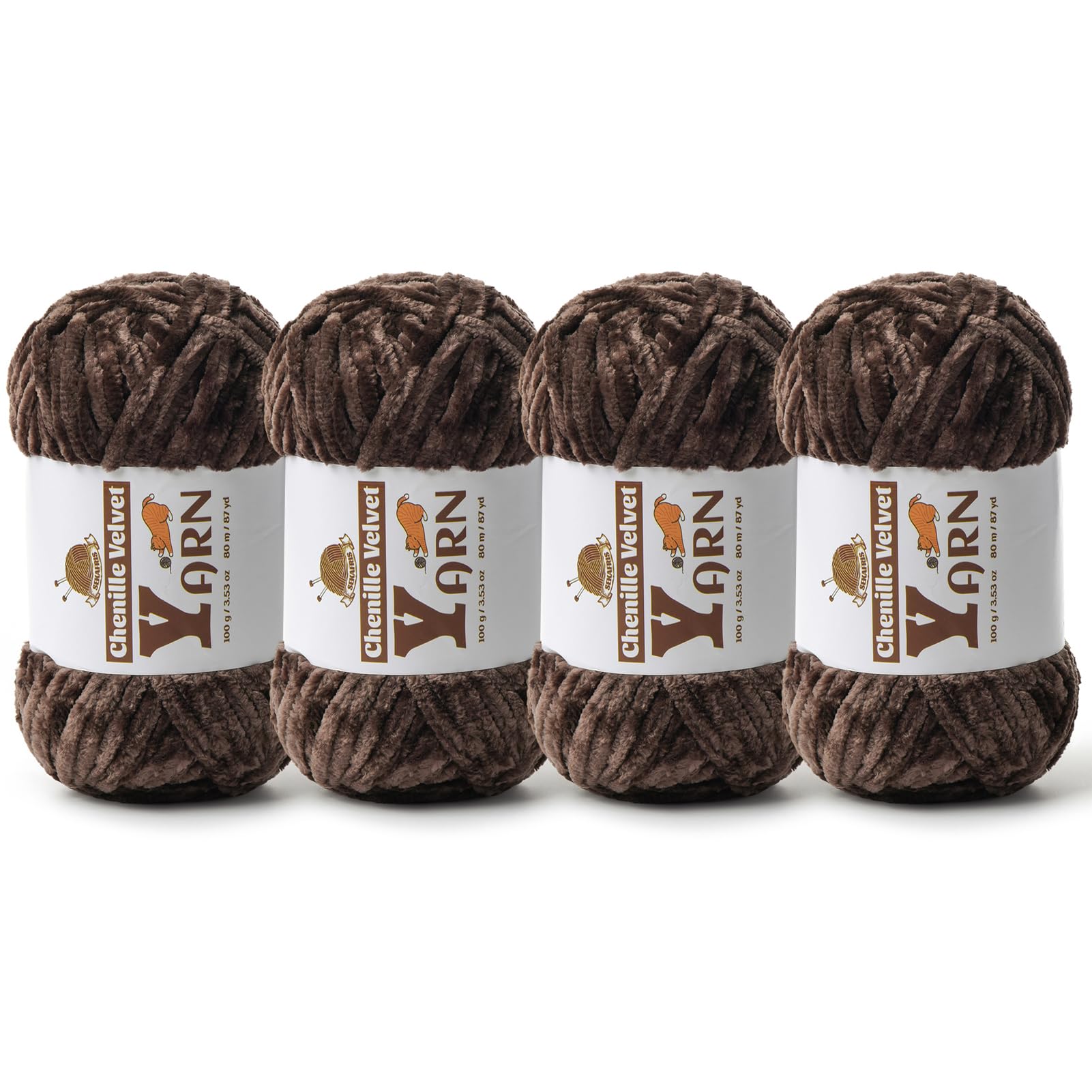 Chenille Crochet Coffee Yarn 4 Pack