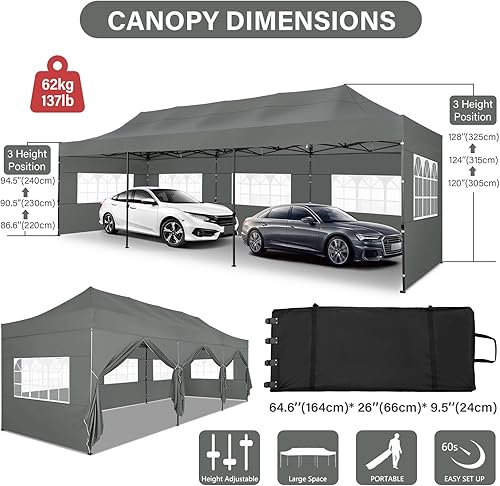 Miniatura 3 de Tooluck Toldo desplegable resistente de 10 x 30 pulgadas con 8 paredes laterales, toldo comercial impermeable para fiestas, tiendas de campaña al