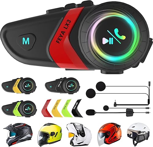 FEYA Auriculares para Casco de Motocicleta con Altavoces, Batería de Super Larga Duración, Calidad de Sonido Hi-Fi, Doble Reducción de Ruido, IPX6,