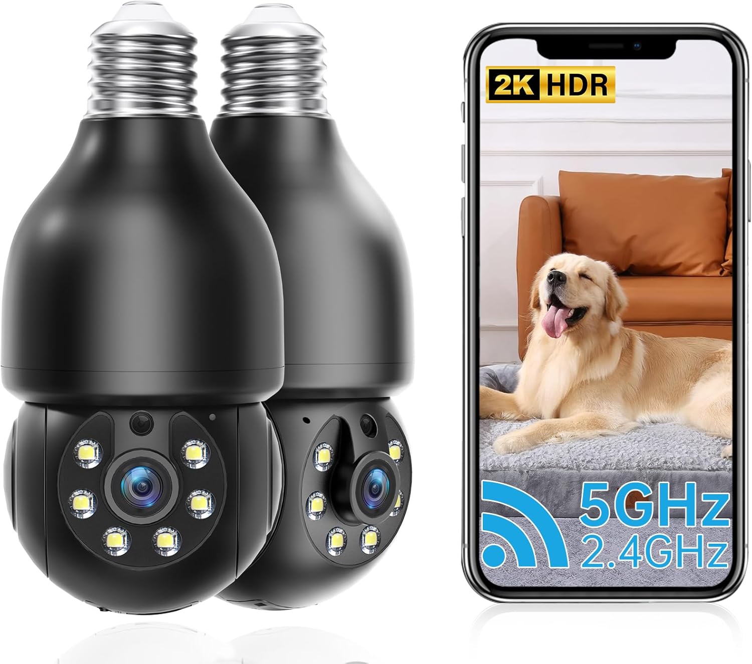 Light Bulb Security Cameras,5G&2.4G Security Cameras Wireless Outdoor Indoor,2K 3MP Bulb Camera 360 Degree WiFi Outdoor Motion Detection and Alarm,Two-Way Talk,Color Night Vision