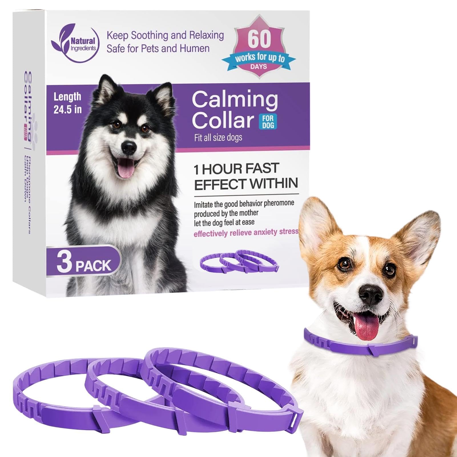 Pheromone Collars for Dogs - Calming Collars, Relaxing Pet Collars | 3 Pieces Relieve Bad Behavior Soothing Adjustable Pheromo Collar