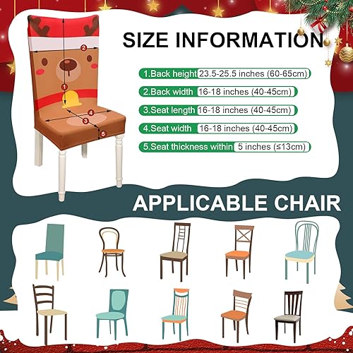 Miniatura 2 de Preboun Juego de 8 fundas para sillas navideñas con estampado navideño, lavables, con Papá Noel, elfo, muñeco de nieve, reno, para comedor, cocina,