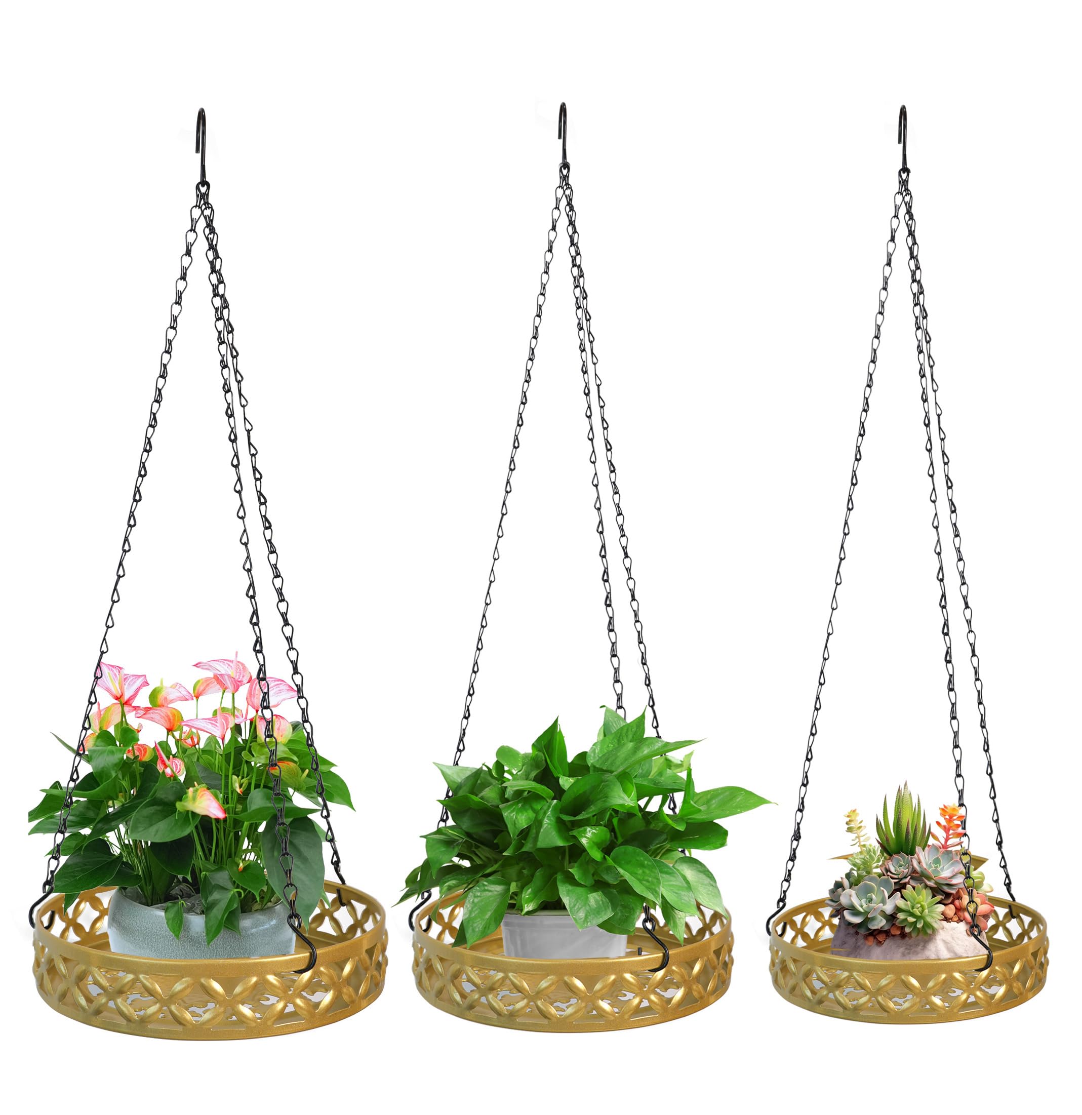 Lot de 3 suspensions en métal pour Plantes Modernes - Noir - Chaîne de Suspension pour Balcon, Porche, intérieur et extérieur