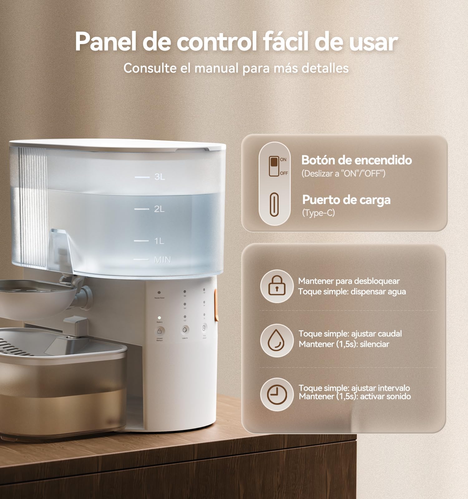 FEELNEEDY Fuente para Gatos Sin Filtro e Inalámbrica con Batería 2000mAh, Separa el Agua Limpia del Agua Usada, Cuenco de Acero Inoxidable, Bebedero Gatos Sin Cable 3,5L, Blanca