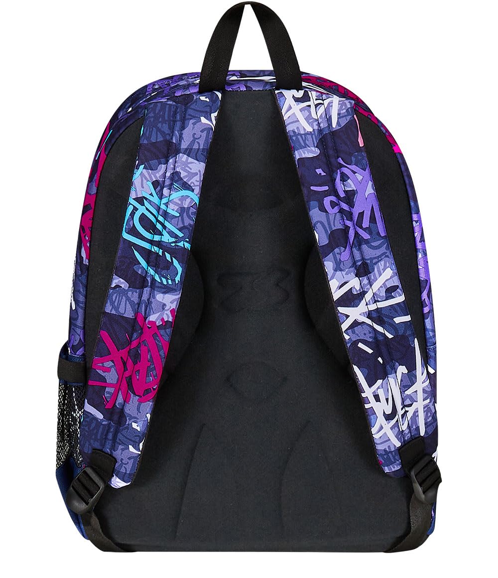 Seven Zaino Scuola Doppio Scomparto New Fit, GraffitiMix Viola Tasca Porta Borraccia, Bambini e Ragazzi + Astuccio 3 Zip + Portpenne