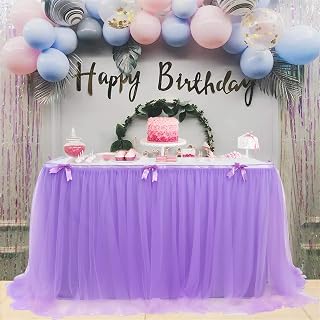 GYHH Falda De Mesa Tul Faldas De Mesa Faldones De Mesa Tutú para Baby Shower Niña, Baby Shower, Boda, Cumpleaños, Fiesta De Cumpleaños Infantil (Lavender,14FT)