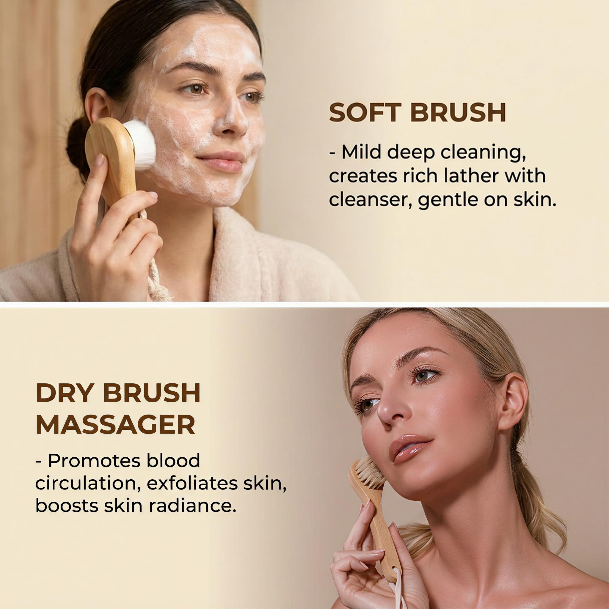 Crema Depilatoria, Juego de cepillos para el cuerpo de cepillado en seco premium para drenaje linfático y tratamiento de celulitis, 50ml