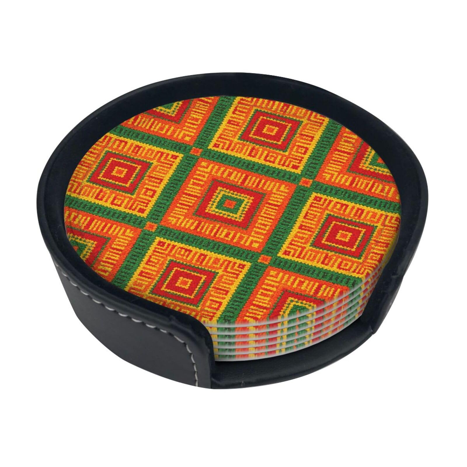 Boho Diamond Leather Coasters-Set of 6 with Storage Holder