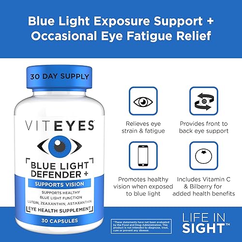 Miniatura 5 de Viteyes Blue Light Defender+ Cápsulas de suplemento, protección dietética de la luz azul dañina, 30 cápsulas