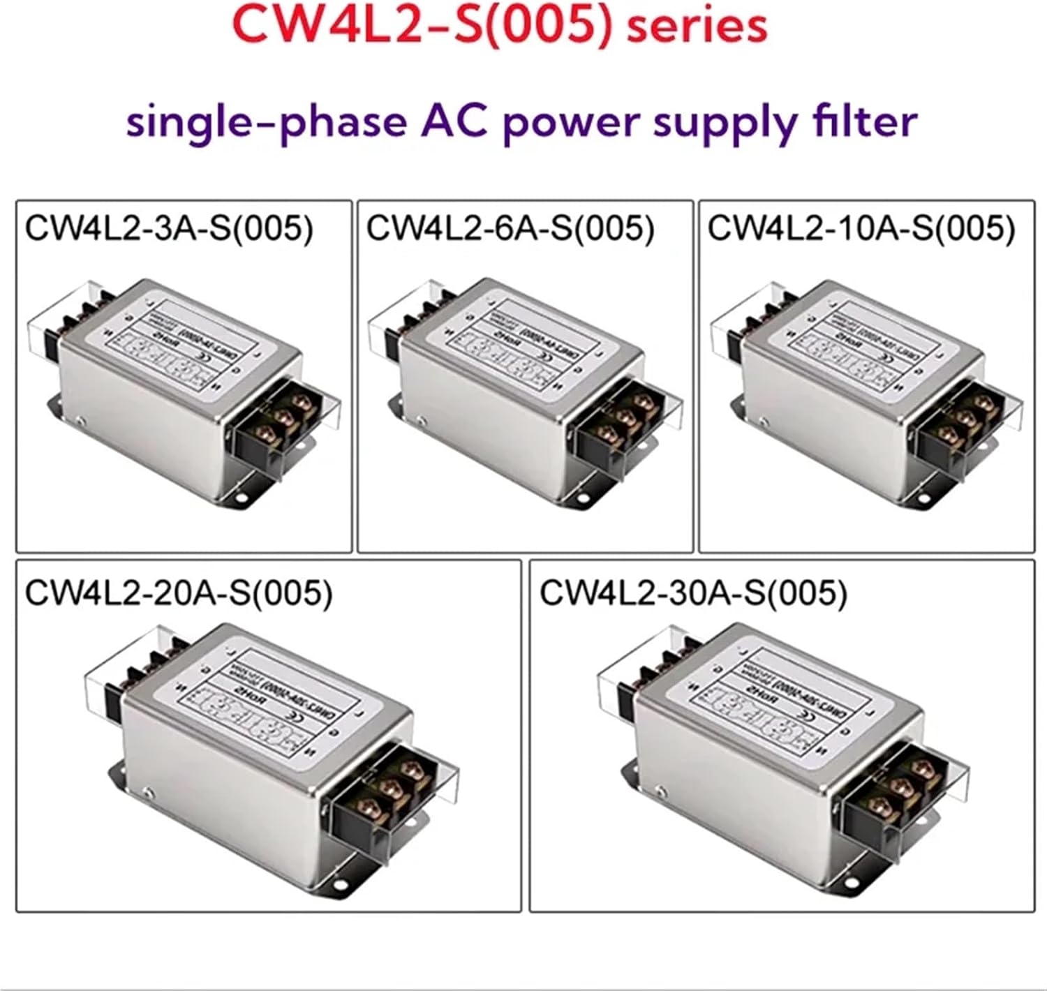 1pcs Power Filter CW4L2-S(005) 3A to 40A 220V AC Dual Extreme sub-Stage Rail Type electromagnetic Interference Purifier CW4L2-10A-S(CW4L2-6A-S(005),Rail Type)