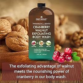 First Botany All Natural Body Wash - Fights Body Odor, Athletes Foot, Jock Itch, Nail Issues, Dandruff, Acne, Eczema, Shower Gel for Women & Men, Skin Cleanser -16 Fl Oz (Cranberry Walnut)
