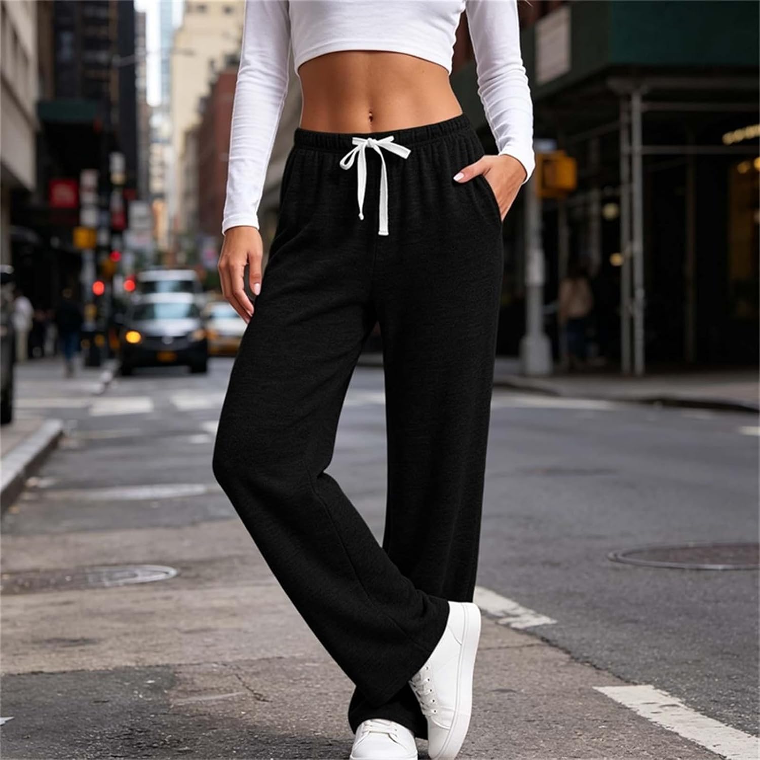 Womens Wide Leg Pants with Pockets Lounge Trousers