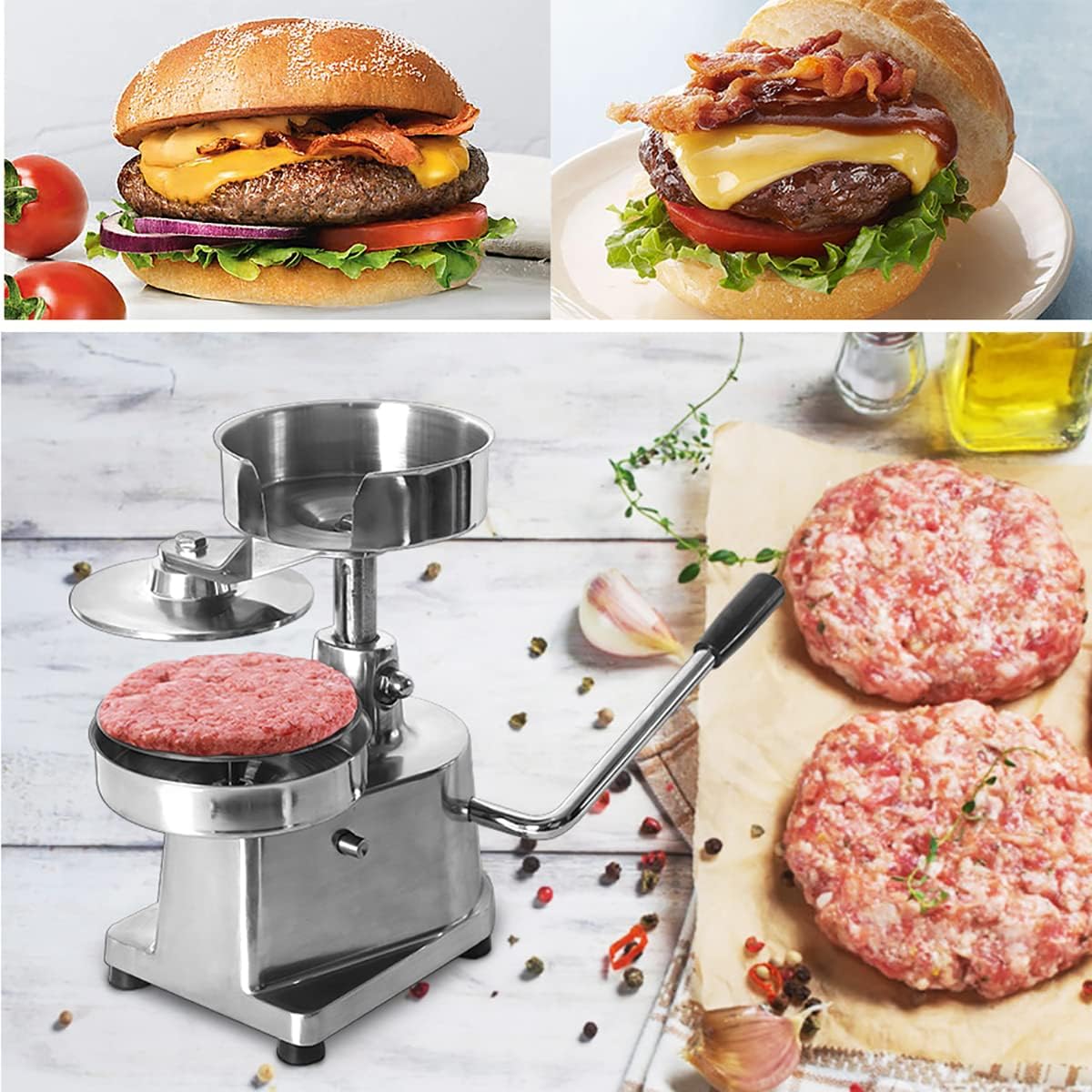 Pressa per Hamburger Commerciale, Macchina per Hamburger Manuale in Acciaio Inox, pressa per Hamburger con 500 Fogli di Carta per Hamburger, per Ristorante, Hotel, Mensa, 150 mm