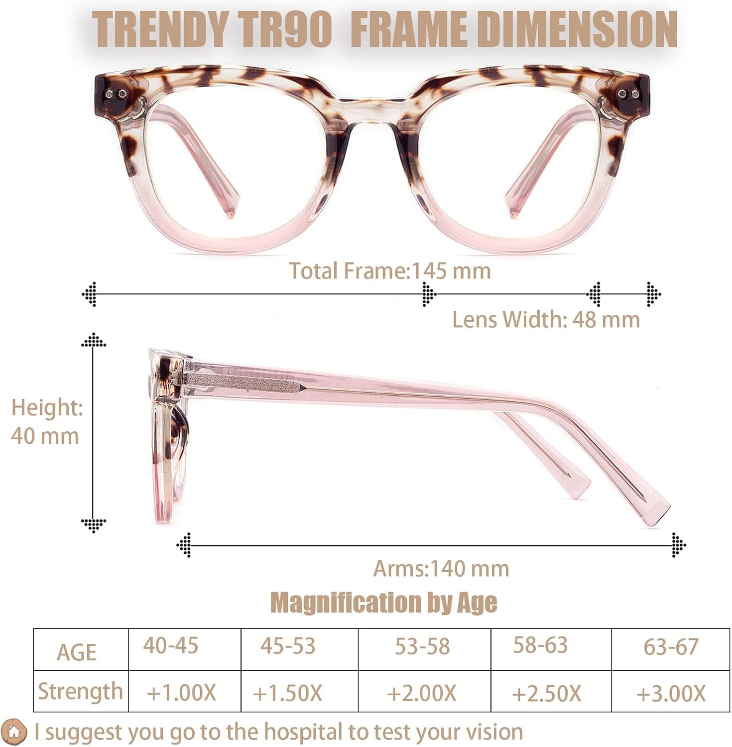 Trendy Premium Reading Glasses for Women Oprah Style Computer Readers Anti Blue Light with TR90 Unbreakable Frame