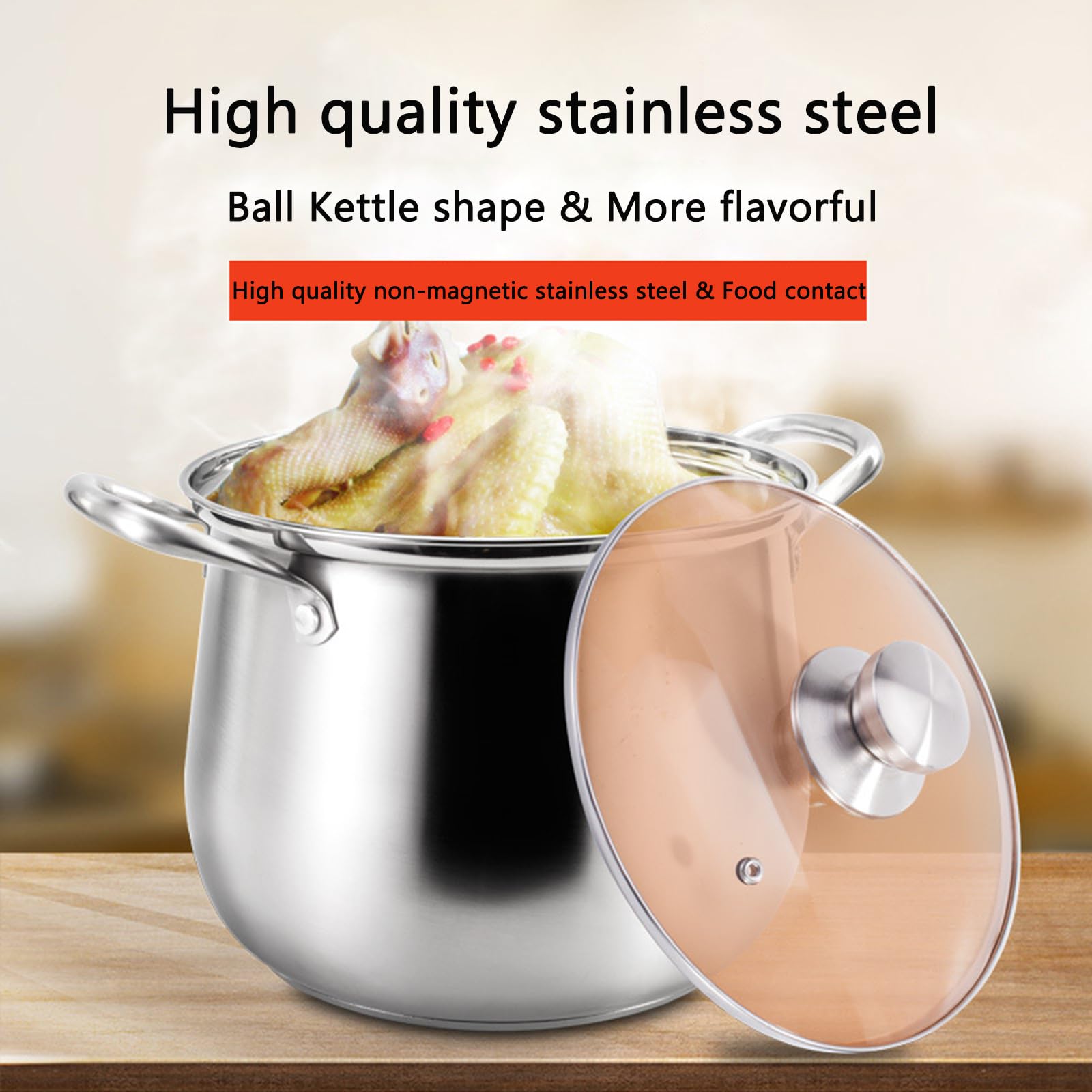 Vaporera de acero inoxidable de 2 niveles, olla a presión grande de metal, olla a presión con tapa de vidrio templado para verduras, tamales, albóndigas, huevo, salsa (24 cm)