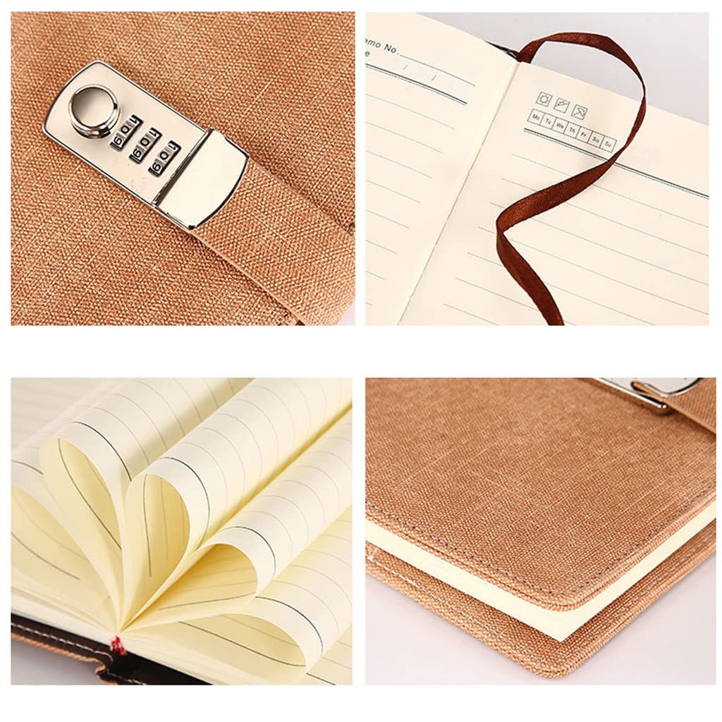 Libreta de contraseñas A5 Retro con candado, libreta de Notas con candado de Tela Vaquera, Agenda de Viaje, Bloc de Notas, planificador (E A5)