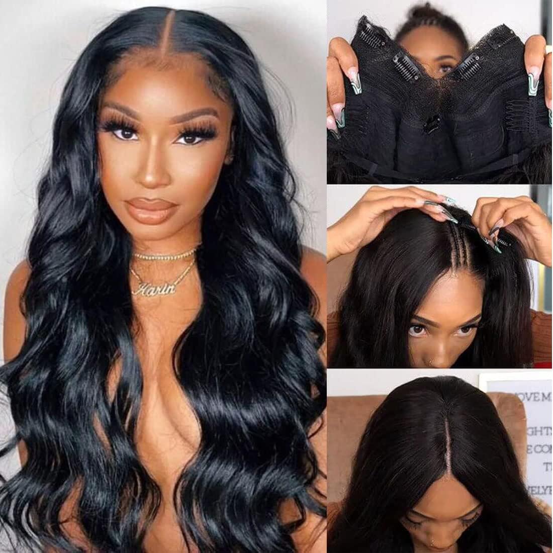 v part wig human hair body wave pelucas mujer pelo natural humano glueless full head clip upgrade u parte peluca afro no lacie front pelucas cabello with baby hair 150 density 16inch(40cm)