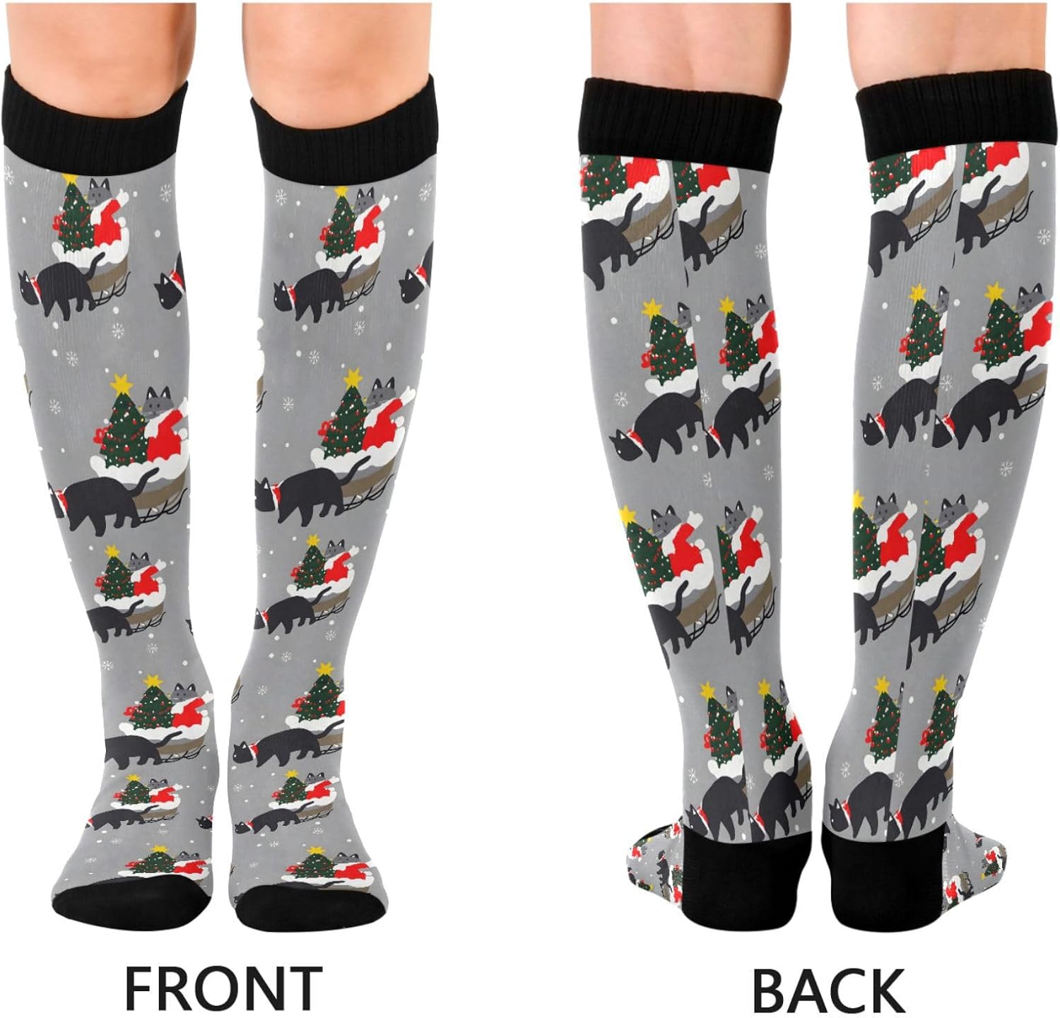 Christmas Black Cats Compression Socks for Women Men Knee High Socks for Running Athletic Nurse Cycling Sports - Image 2