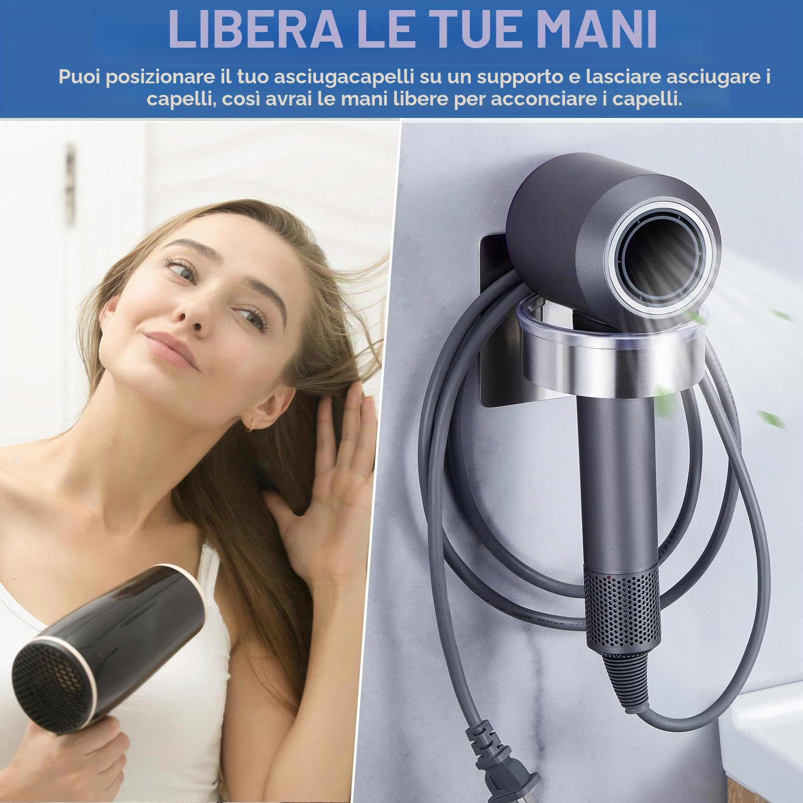 YYBO Porta phone bagno da muro, porta asciugacapelli da parete, porta phon da muro, in Acciaio Inossidabile porta phon senza foratura Supporto asciugacapelli per Bagno, Barbiere, Hotel
