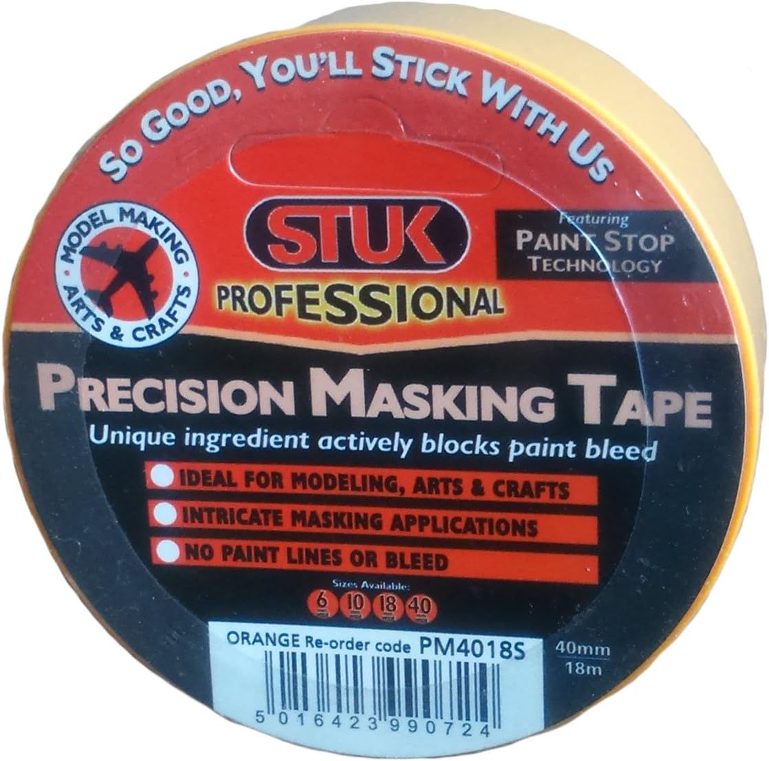STUK Professional PM4018S 40 mm x 18 m Precision Masking Modelling Tape - Orange