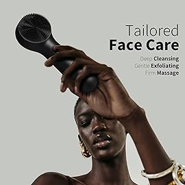 NgraCoola CLIE Silicone Face Scrubber, Facial Cleansing Brush, Rechargeable, Waterproof Face Scrub Brush for Deep Cleansing, Exfoliating, Massage, with Eye Roller, for Women and Men-Black
