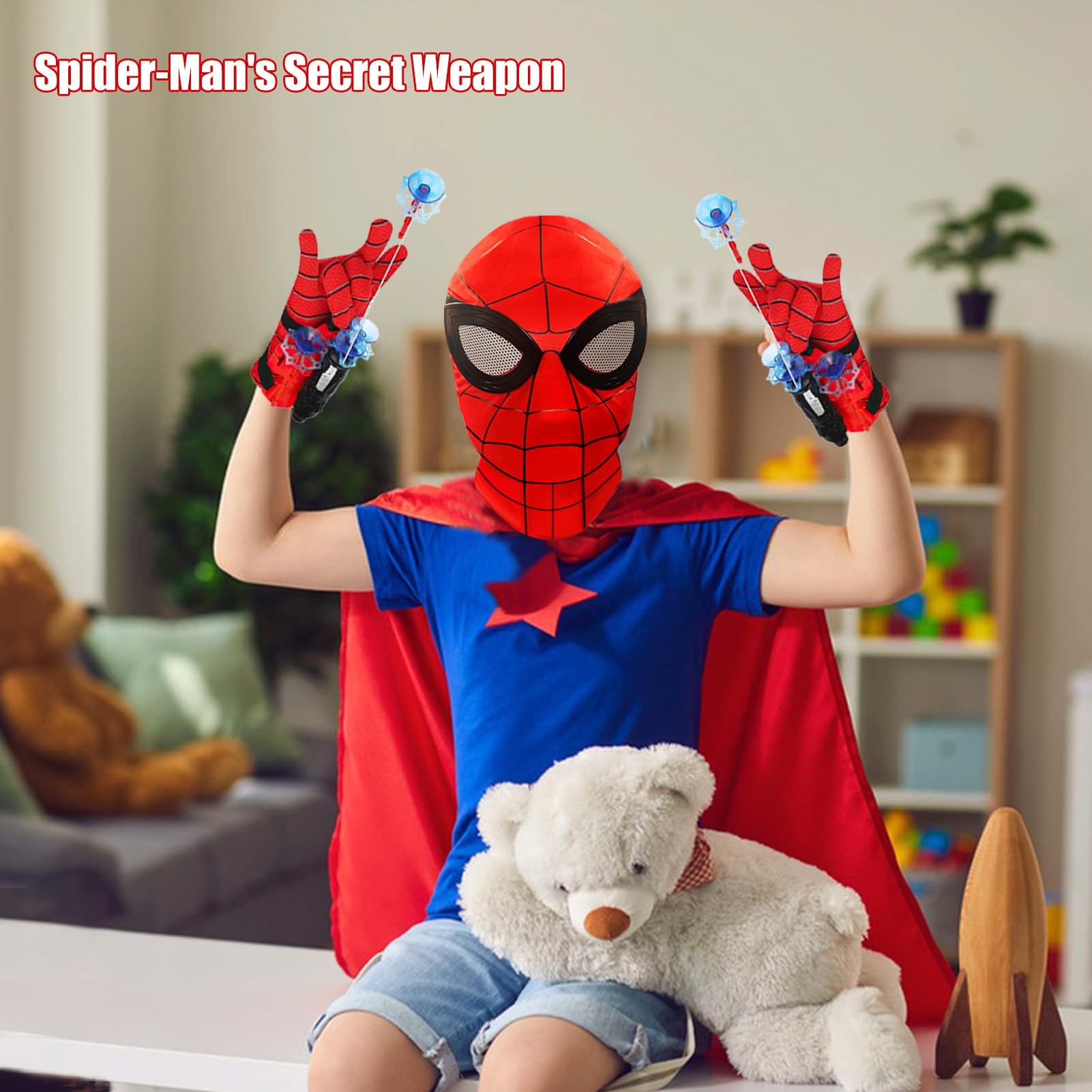 TKGEOUE Set di 2 Launcher Glove, Launcher Gloves e Maschera,Spiderm Launcher Glove,Guanti Launcher per Giochi, Spiderm Glove Launcher Set,Spiderm Web Launcher Toy