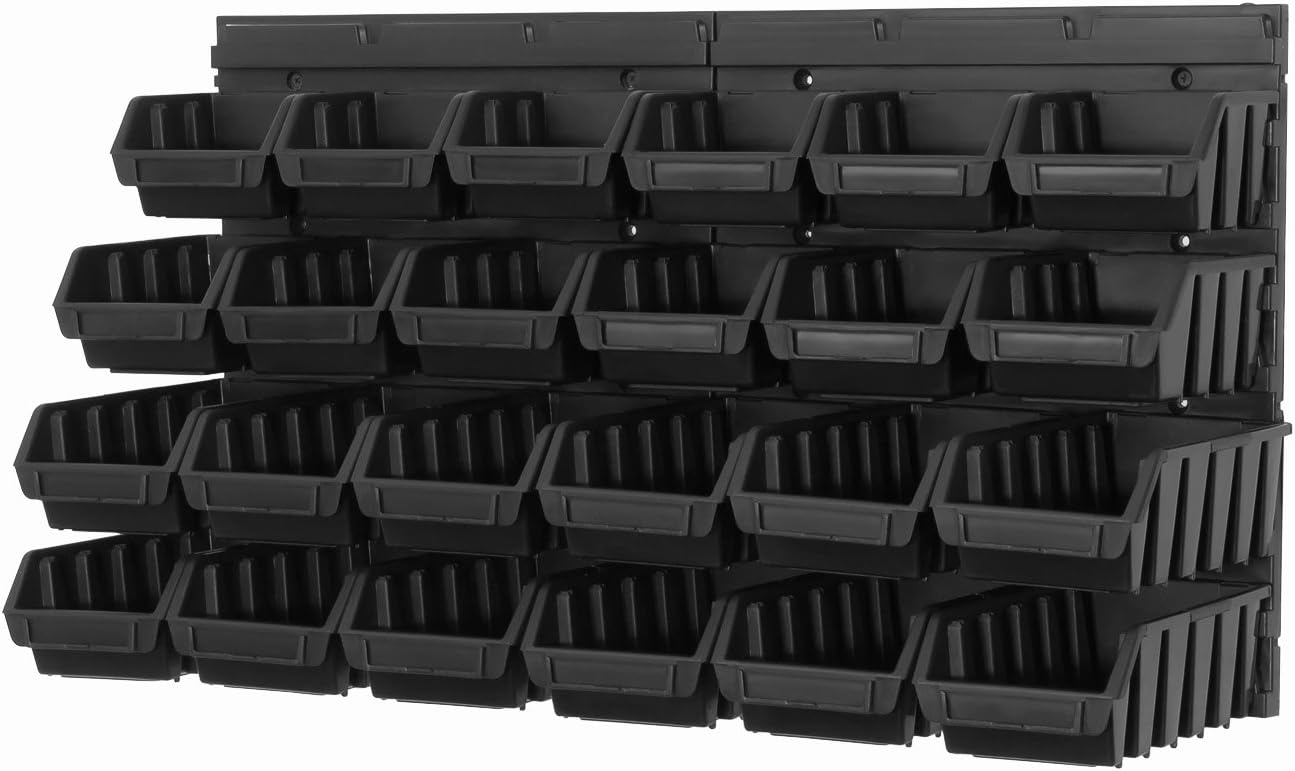 Storage bins with wall mounted panel 24 black bins Amazon.co.uk