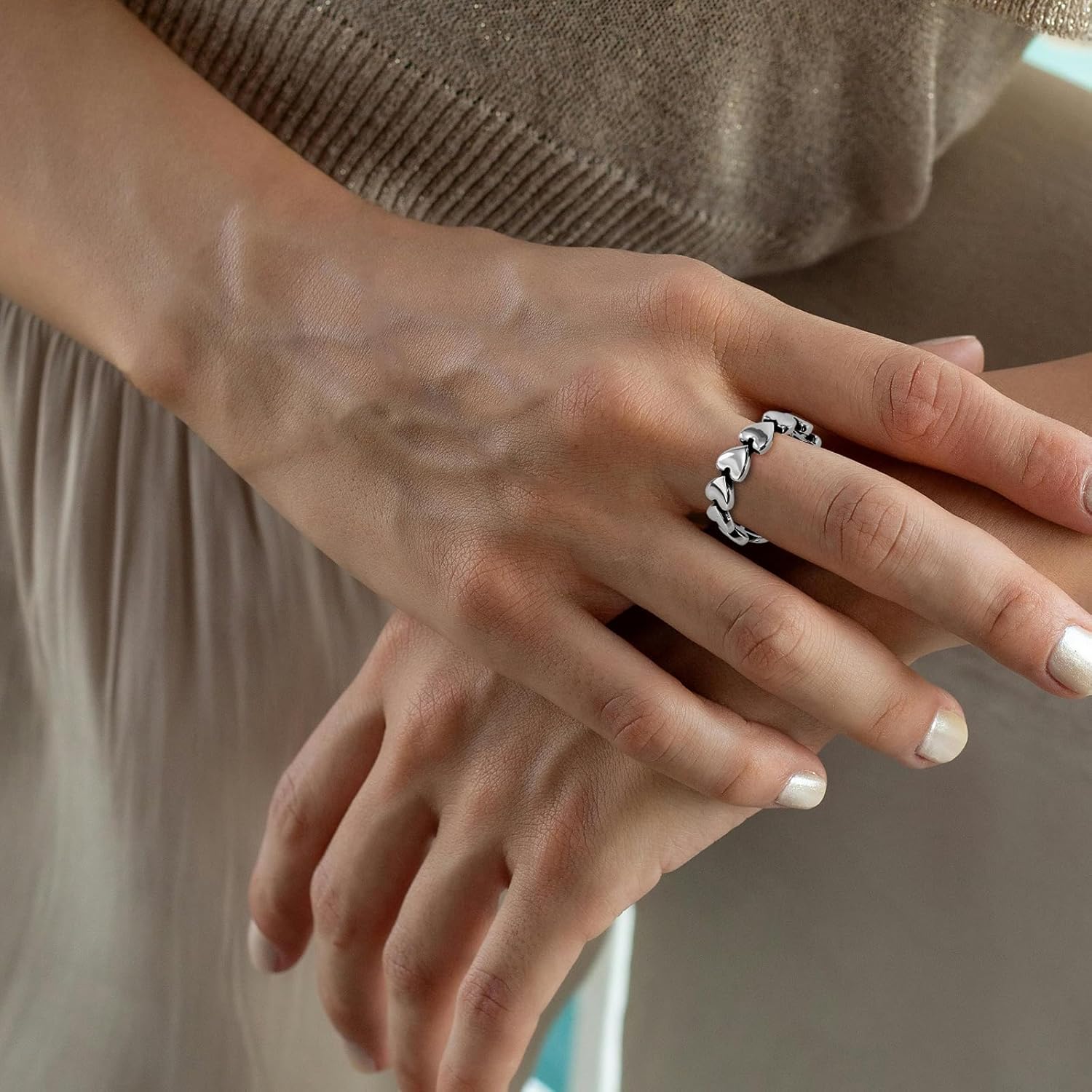 Silver Heart Ring Sterling Silver Open Heart Ring for Women Adjustable Unique Statement Thumb Ring - Image 2